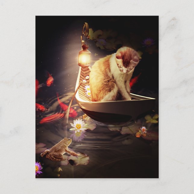 Katze in einem Boot Postkarte (Vorderseite)