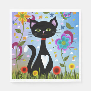 Katze in einem Garten Abstrakte Kunst Serviette