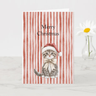 Katze in einem Hut rote Streifen Weihnachten  Karte