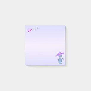 Katze in einem Hut und fliegenden Sauceron Post-it Klebezettel