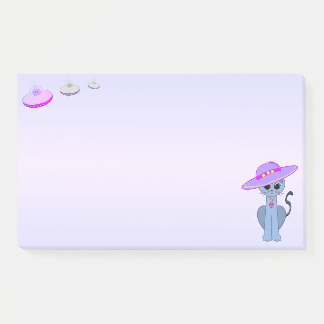 Katze in einem Hut und fliegenden Sauceron Post-it Klebezettel (Vorderseite)