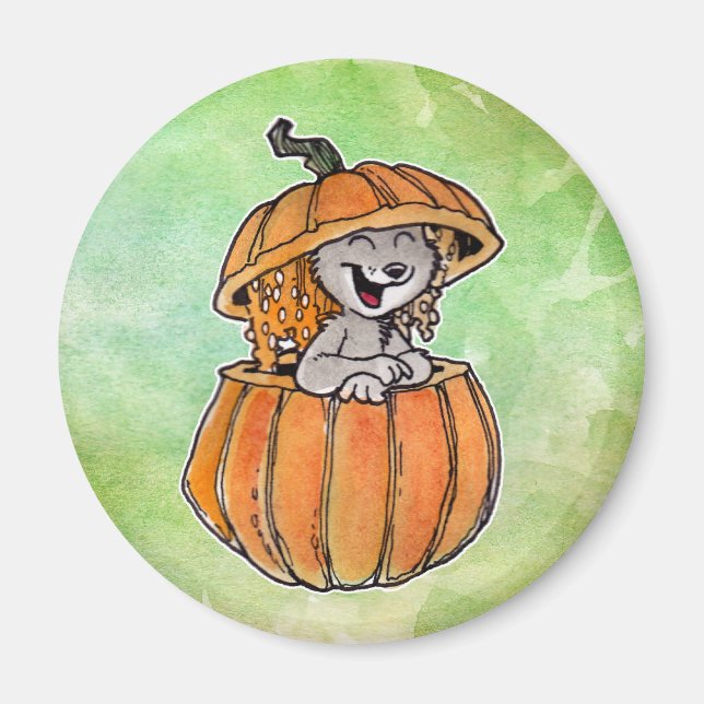 Katze in einem Kürbis Magnet (Vorne)