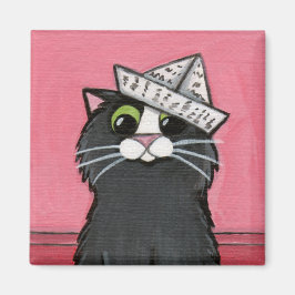 Katze in einem Papier-Hat-Whimsikmagazin Magnet