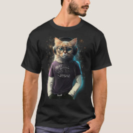 Katze in einem T - Shirt, Kopfhörer und Brille T-Shirt
