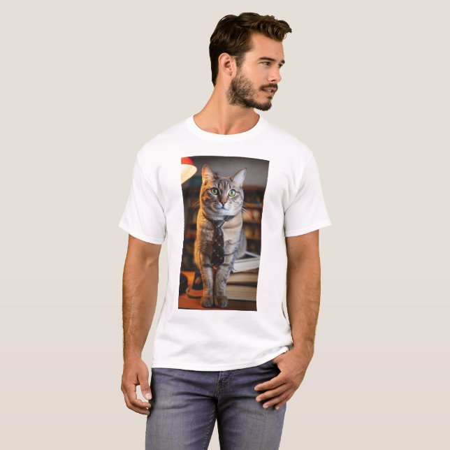 Katze in einem T - Shirt mit Krawatte (Vorne ganz)