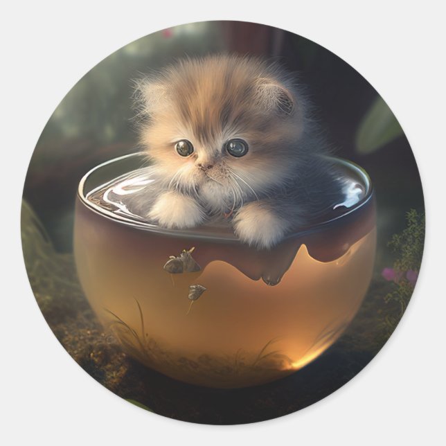 Katze in einem Teacup | Kitten in einem Teacup Cat Runder Aufkleber (Vorderseite)