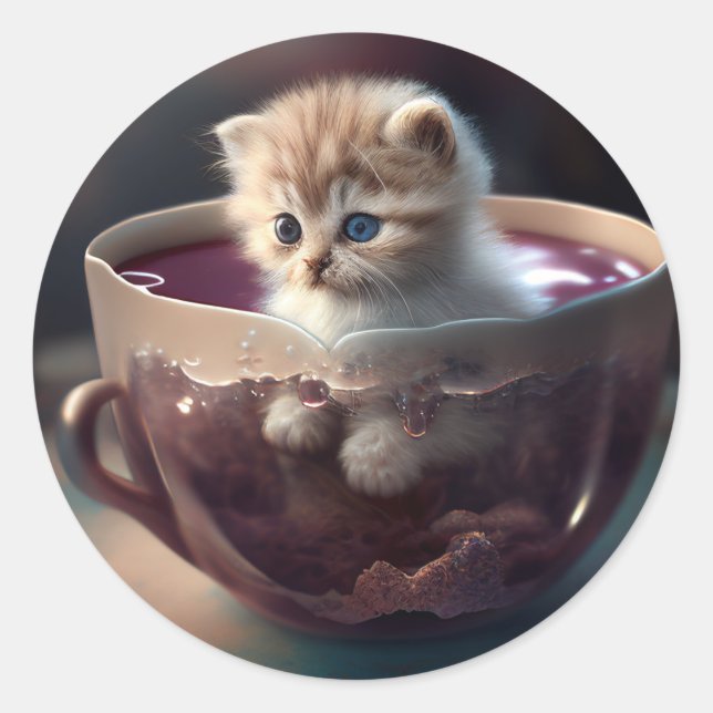 Katze in einem Teacup | Kitten in einem Teacup Cat Runder Aufkleber (Vorderseite)