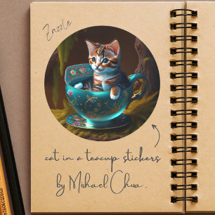 Katze in einem Teacup   Kitten in einem Teacup Cat Runder Aufkleber