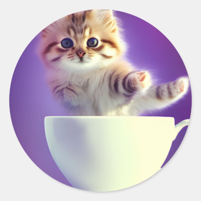 Katze in einem Teacup | Kitten in einem Teacup Cat Runder Aufkleber (Vorderseite)