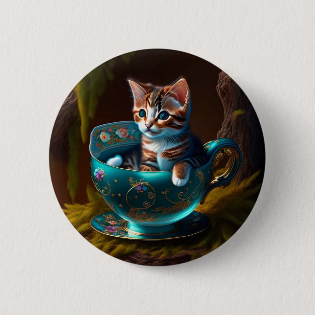 Katze in einem Teacup | Kitten in einer Teacup Cat Button (Vorderseite)