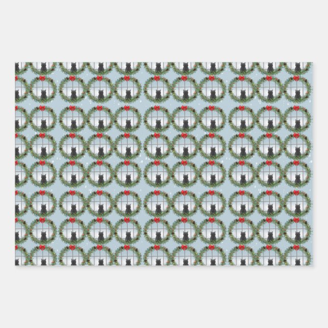 Katze in einem Weihnachtskranz Geschenkpapier Set (Vorderseite 3)