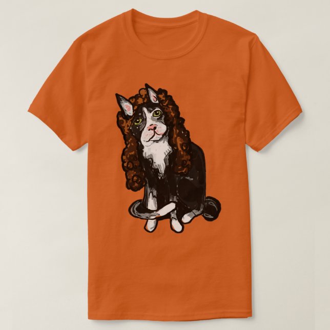 Katze in einer glockenbraunen Perücke T-Shirt (Design vorne)