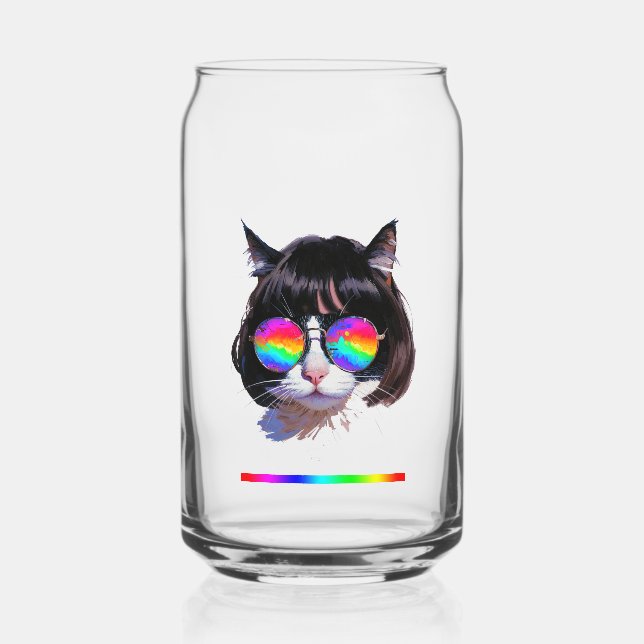Katze in einer Perücke + Sonnenbrille (Gemälde #1  Dosenglas (Rückseite)