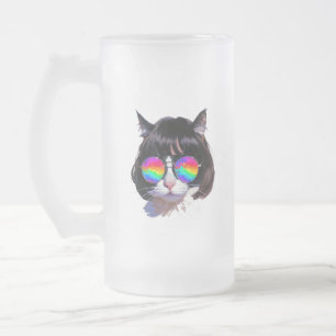 Katze in einer Perücke + Sonnenbrille (Gemälde #1) Mattglas Bierglas