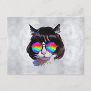 Katze in einer Perücke + Sonnenbrille (Gemälde #1) Postkarte