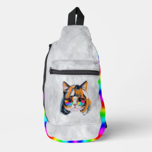 Katze in einer Perücke + Sonnenbrille (Gemälde #2 Crossbody Bag