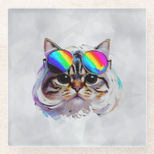 Katze in einer Perücke + Sonnenbrille (Gemälde #3) Glasuntersetzer