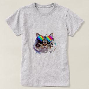 Katze in einer Perücke + Sonnenbrille (Gemälde #3) T-Shirt