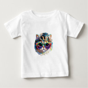 Katze in einer Perücke + Sonnenbrille (Gemälde #4) Baby T-shirt