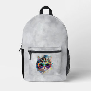 Katze in einer Perücke + Sonnenbrille (Gemälde #4) Bedruckter Rucksack