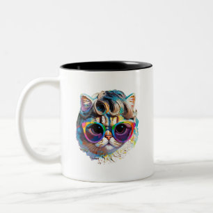 Katze in einer Perücke + Sonnenbrille (Gemälde #4) Zweifarbige Tasse
