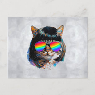 Katze in einer Perücke + Sonnenbrille (Gemälde #5) Postkarte