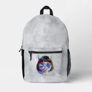 Katze in einer Perücke + Sonnenbrille (Gemälde #7) Bedruckter Rucksack