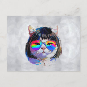 Katze in einer Perücke + Sonnenbrille (Gemälde #7) Postkarte