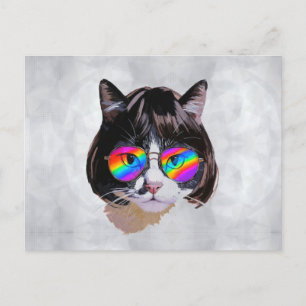 Katze in einer Perücke + Sonnenbrille (Gemälde #8) Postkarte