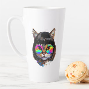 Katze in einer Perücke + Sonnenbrille (Gemälde #9) Milchtasse