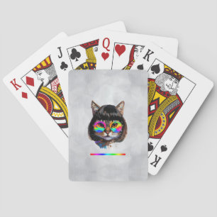 Katze in einer Perücke + Sonnenbrille (Gemälde #9  Spielkarten