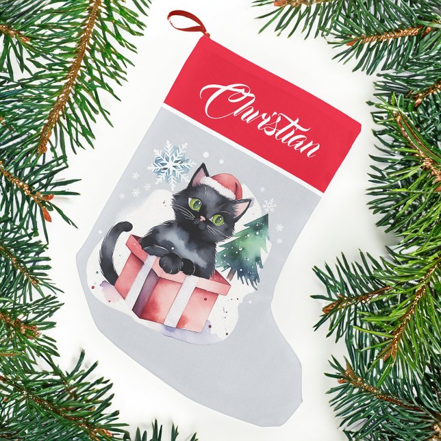 Katze in einer Schachtel Weihnachtsgeschenke Katze Kleiner Weihnachtsstrumpf (Cat in a gift box Christmas stocking personalized name Christmas gifts for cat lovers)