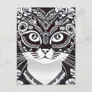 Katze in einer Schwarz-Weiß-Maske Postkarte