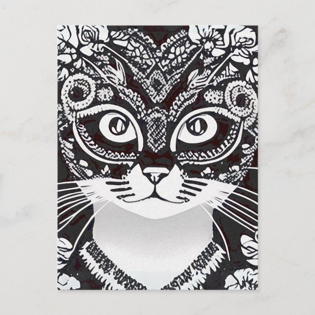 Katze in einer Schwarz-Weiß-Maske Postkarte (Vorderseite)