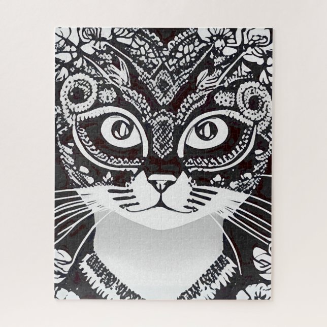 Katze in einer Schwarz-Weiß-Maske Puzzle (Vertikal)