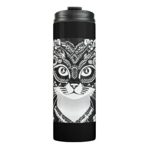 Katze in einer Schwarz-Weiß-Maske Thermosbecher