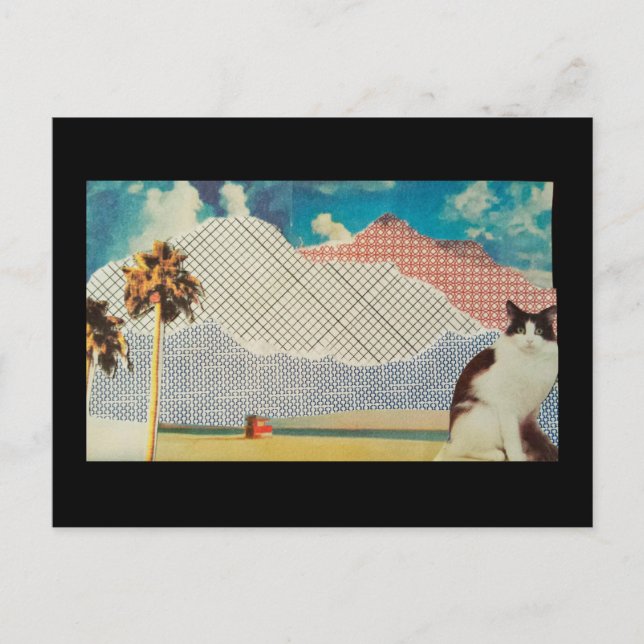 Katze in einer seltsamen Landschaft Postkarte (Vorderseite)