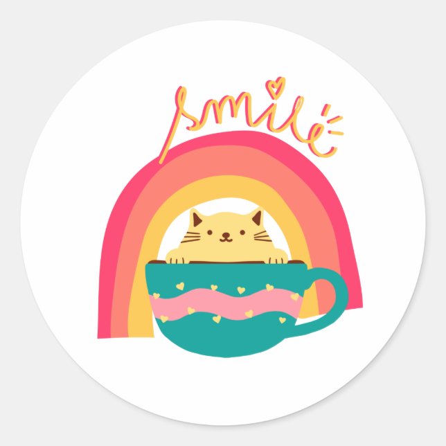 Katze in einer Tasse Runder Aufkleber (Vorderseite)