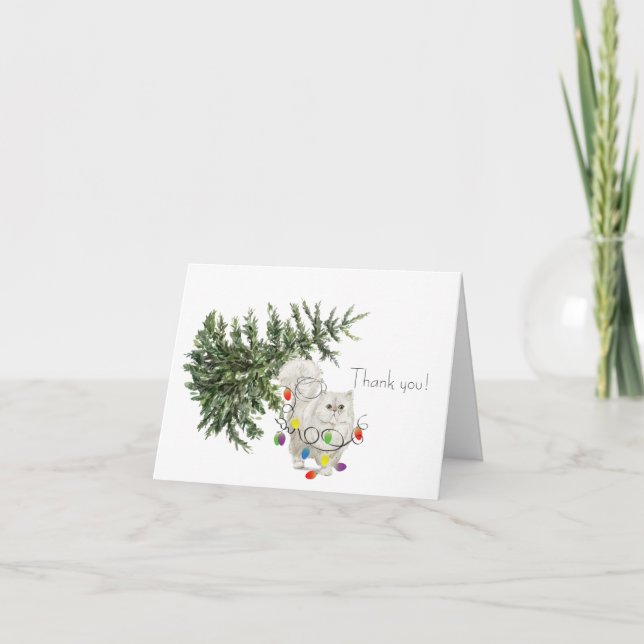 Katze in einer Weihnachtsbaum-Urlaubskarte getanzt Dankeskarte (Vorderseite)