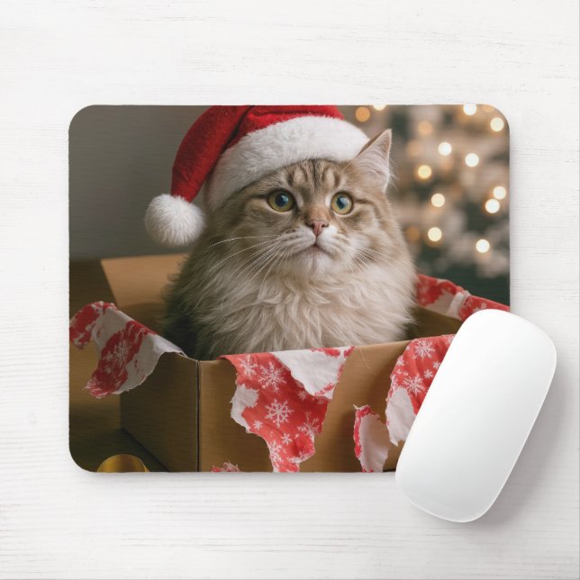 Katze in einer Weihnachtsgeschenkbox Mousepad (Mit Mouse)