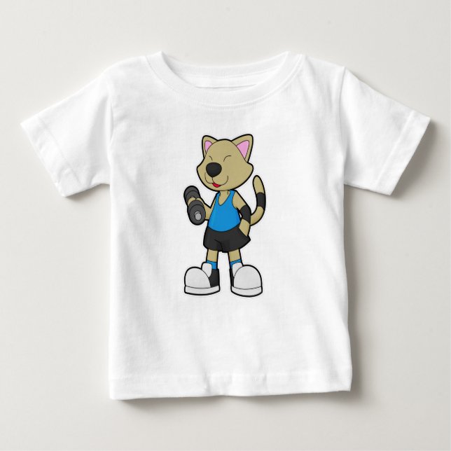 Katze in Fitness mit Dumbell Baby T-shirt (Vorderseite)