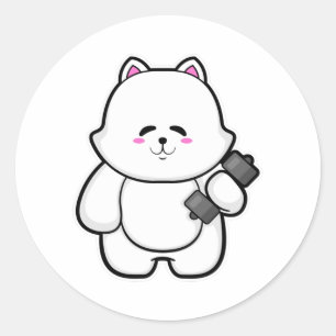 Katze in Fitness mit Dumbell Runder Aufkleber