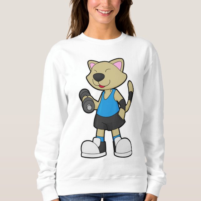 Katze in Fitness mit Dumbell Sweatshirt (Vorderseite)