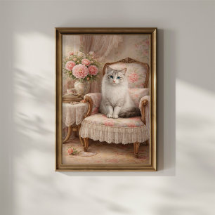 Katze in floralem Sessel Poster