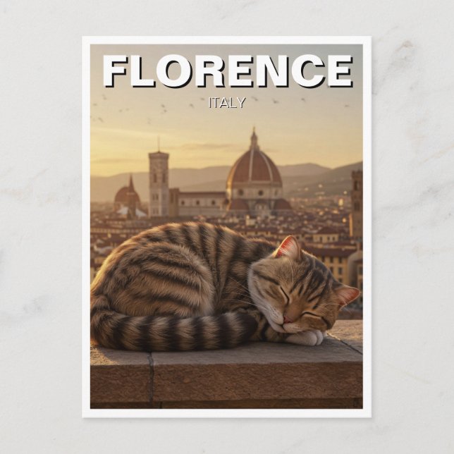 Katze in Florenz Italien Duomo Travel Postkarte (Vorderseite)