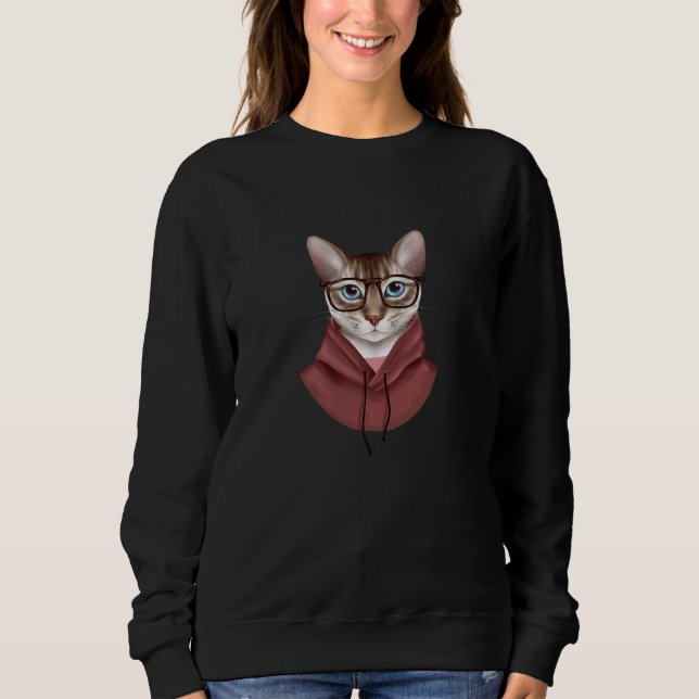 Katze in Gläsern Sweatshirt (Vorderseite)