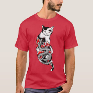 Katze in grauer Schlange Tattoo T-Shirt