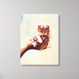 KATZE IN HAND LEINWANDDRUCK