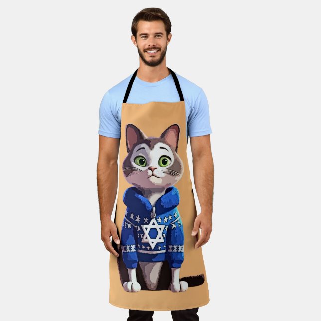 Katze in Hanukkah Sweater Schürze (Getragen)