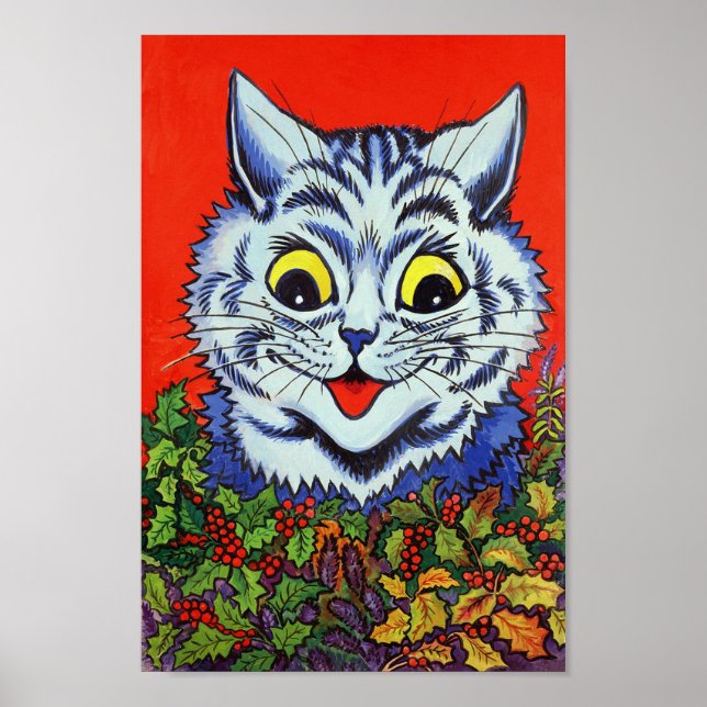 Katze in Holly, Louis Wain Poster (Vorne)